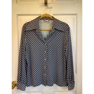 Vintage Sears Perma Prest Shirt Women's Medium Button Long Sleeve Blue Paisely